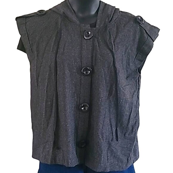 Luii Women's Sleeveless Poncho Hoodie – Size Large Gray Button-Front Casual Vest - Picture 3 of 6